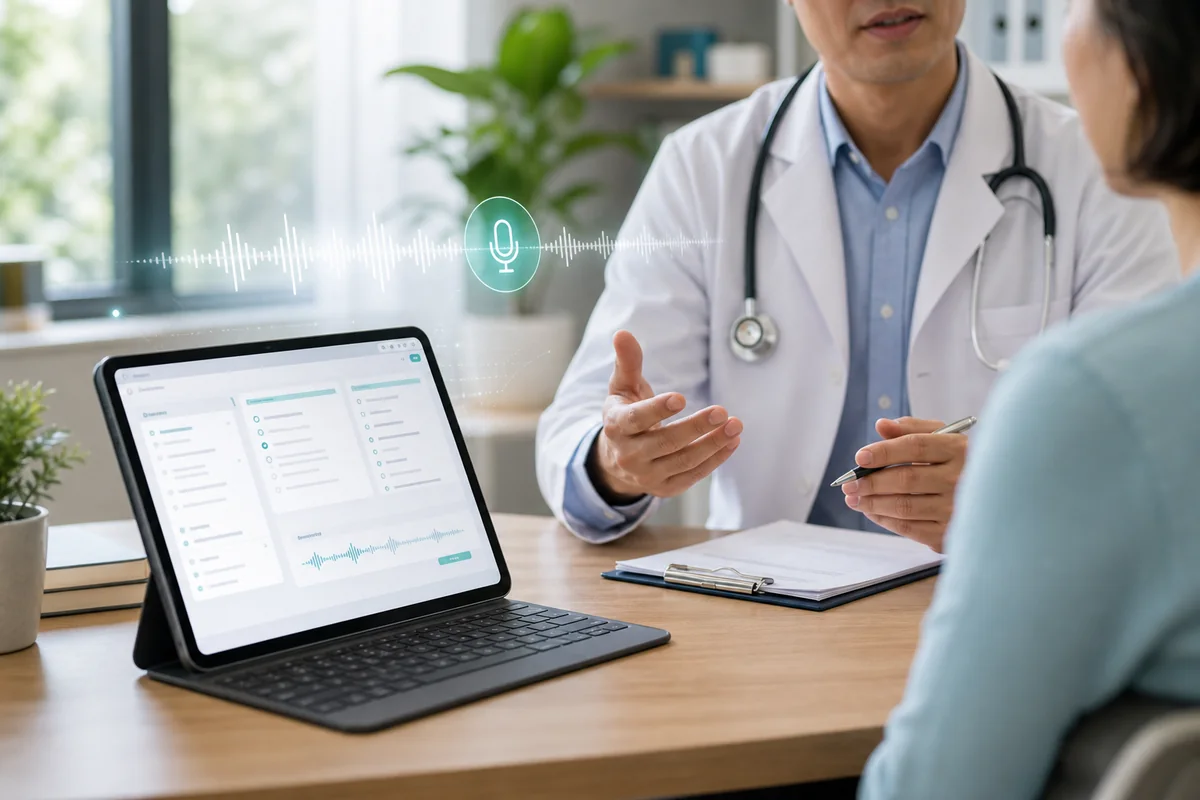 Doctor using ambient AI medical scribe during a patient consultation