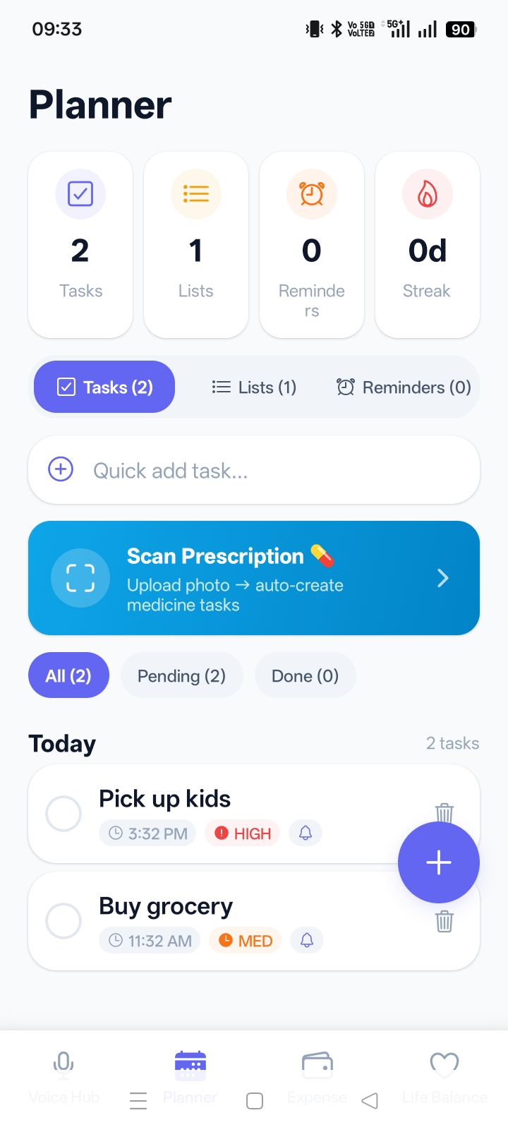 VivaLyn task planner — voice-created tasks with smart categorisation and reminders